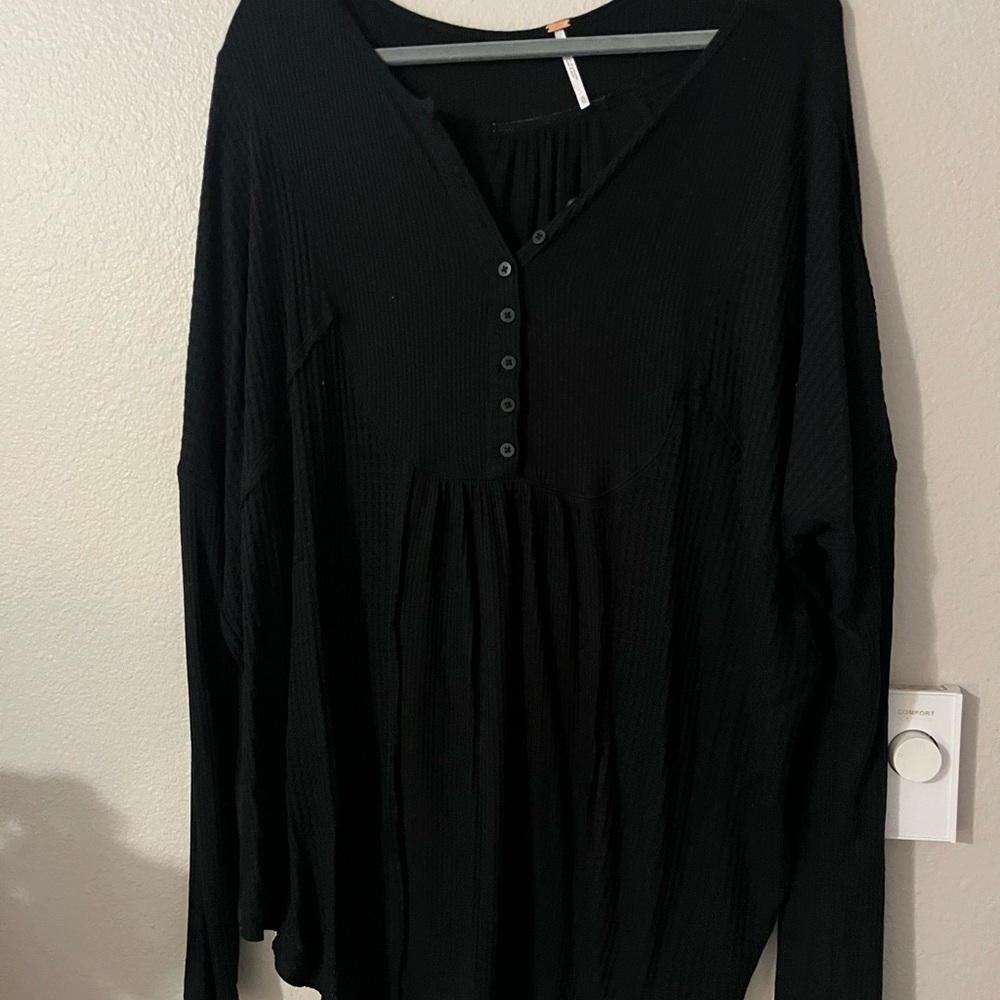 Free People Black Button-Down Blouse
